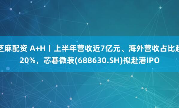 芝麻配资 A+H丨上半年营收近7亿元、海外营收占比超20%，芯碁微装(688630.SH)拟赴港IPO